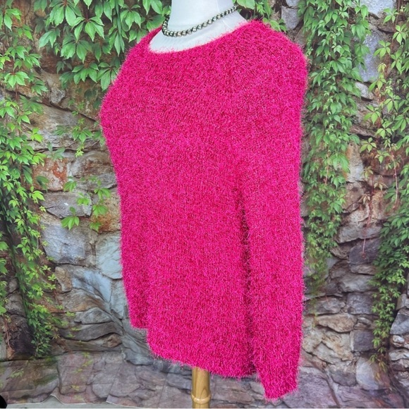 M&S COLLECTION Hot Pink Metallic Eyelash Fringe Sweater, US 20/UK 24 - Picture 2 of 10